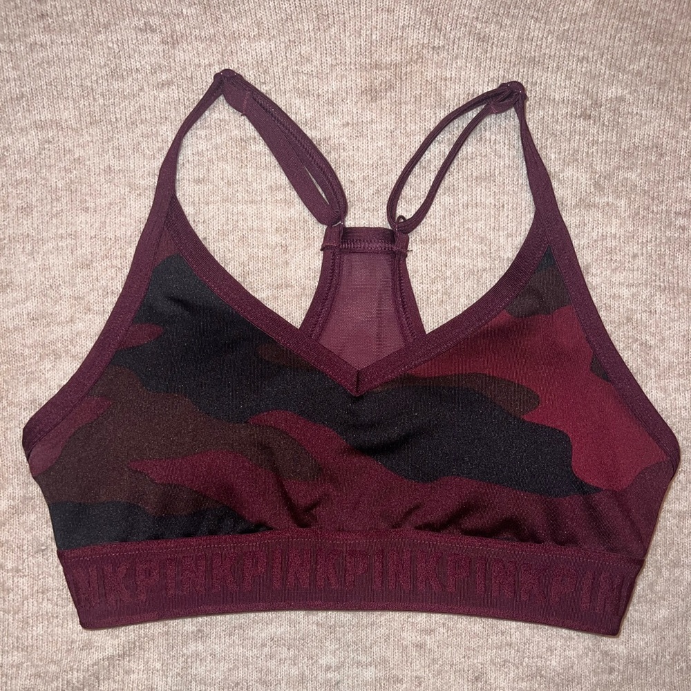 PINK Victoria’s Secret - Ultimate Sports Bra. Size XS. Burgundy camo.